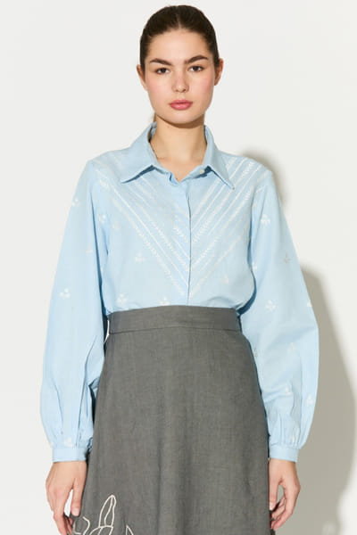 KoAi Light blue embroidered linen shirt KOAIMAY26D244083
