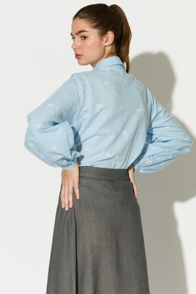 KoAi Light blue embroidered linen shirt KOAIMAY26D244083