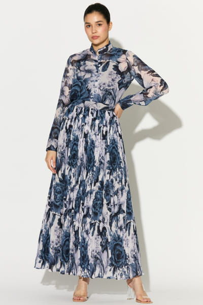 KoAi White and blue floral crinkled skirt KOAIMAY26D244086