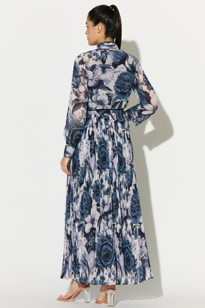 KoAi White and blue floral crinkled skirt KOAIMAY26D244086