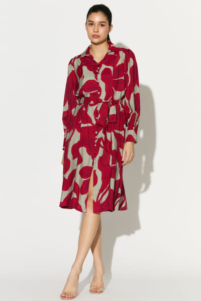KoAi Beige and hot pink floral shirt dress KOAIMAY26D244089