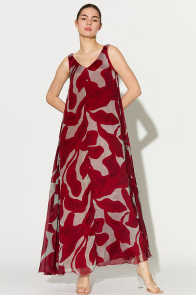 KoAi Beige and hot pink floral printed long dress KOAIMAY26D244090