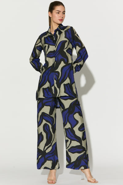 KoAi Beige and blue floral printed shirt KOAIMAY26D244096