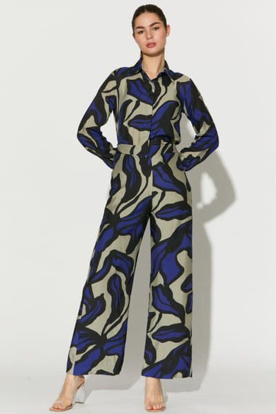 KoAi Beige and blue floral printed pants KOAIMAY26D244097