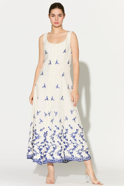KoAi White and blue embroidered long dress KOAIMAY26D244098