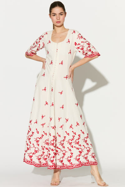 KoAi White and red embroidered shirt dress KOAIMAY26D244099