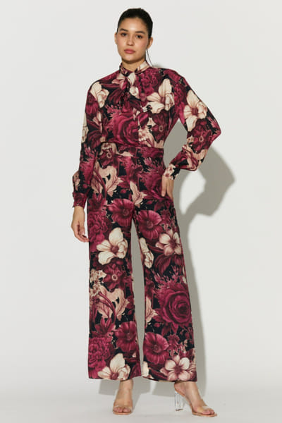 KoAi Black and pink floral printed pants KOAIMAY26D344868