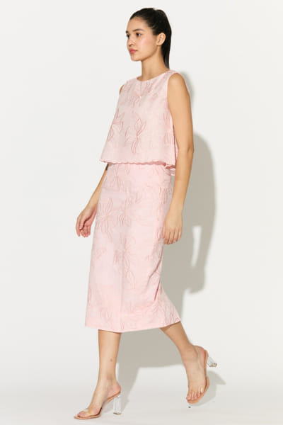 KoAi Light pink embroidered linen skirt KOAIMAY26D344871