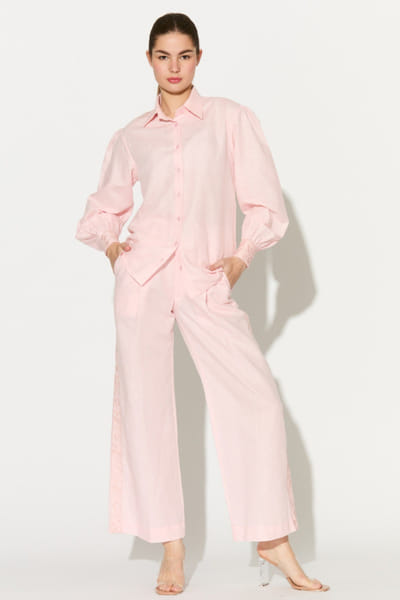 KoAi Light pink embroidered linen pants KOAIMAY26D344873