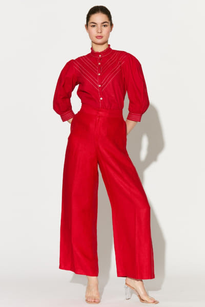 KoAi Red plain linen pants KOAIMAY26D344875