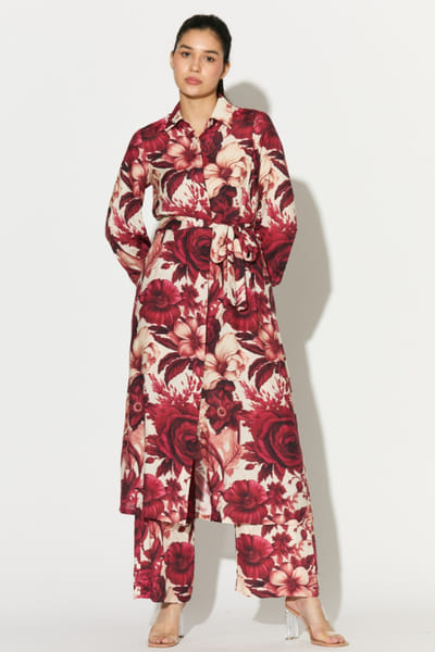 KoAi White and red floral printed long shirt KOAIMAY26D344883