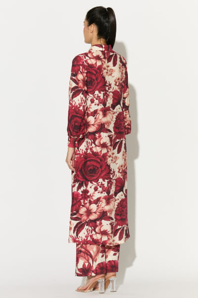 KoAi White and red floral printed long shirt KOAIMAY26D344883