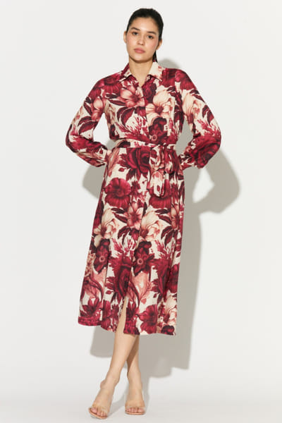 KoAi White and red floral printed shirt dress KOAIMAY26D344885