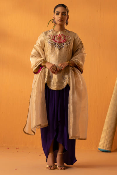 Kohbar Gold embroidered tissue indo-western kurta set KOHBAPR26D143111