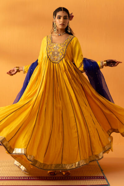 Kohbar Yellow embroidered anarkali set KOHBAPR26D143118