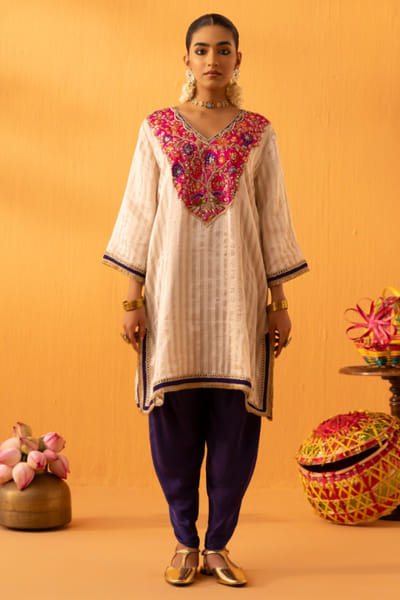 Kohbar White embroidered tissue kaftan set KOHBAPR26D143119