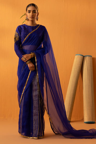 Kohbar Blue embroidered saree set KOHBAPR26D143123