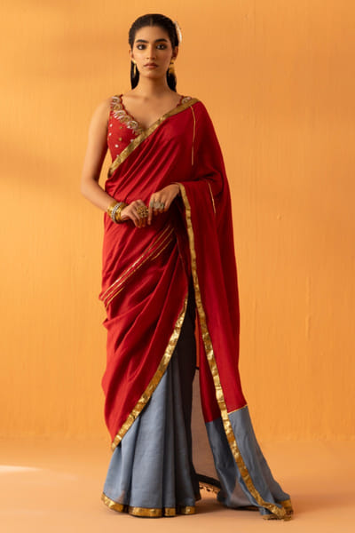 Kohbar Maroon embroidered saree set KOHBAPR26D143124