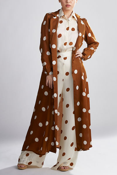 Brown polka dot trench cape