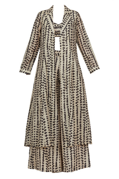 KoAi Ivory printed bralette, palazzo & jacket KOISEPT19010