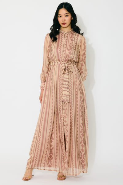 KoAi Peach and cream printed and belted shirt dress KOAAPR25D123050