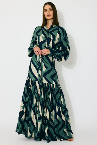 Green and indigo printed skirt
