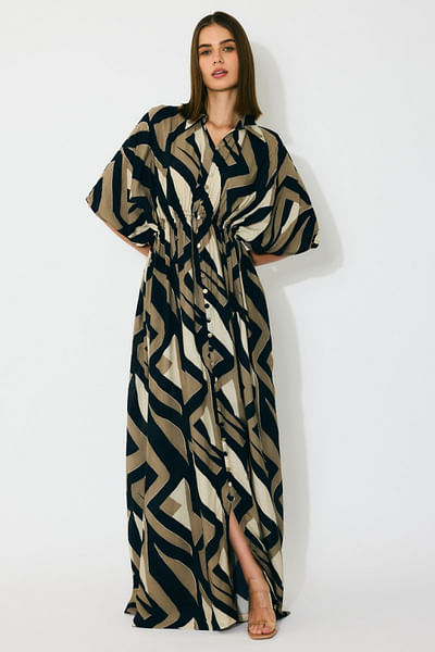 Gold and black printed kaftan dress