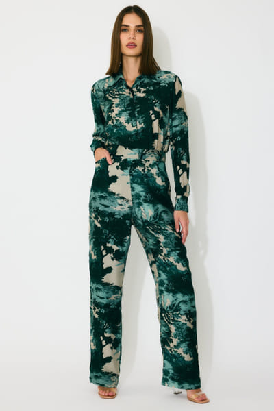 Dark green and mint toile printed pants