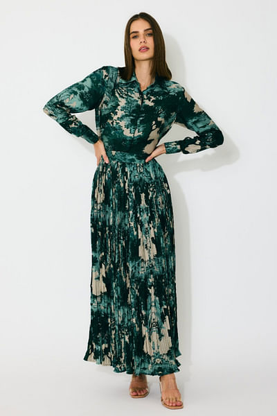 Dark green and beige toile printed skirt