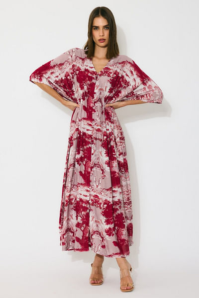 Peach and red toile printed kaftan dress