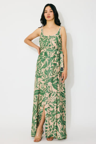 KoAi Peach and green printed and belted dress KOAAPR25D223296