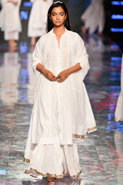 White chikan kamdani sharara set