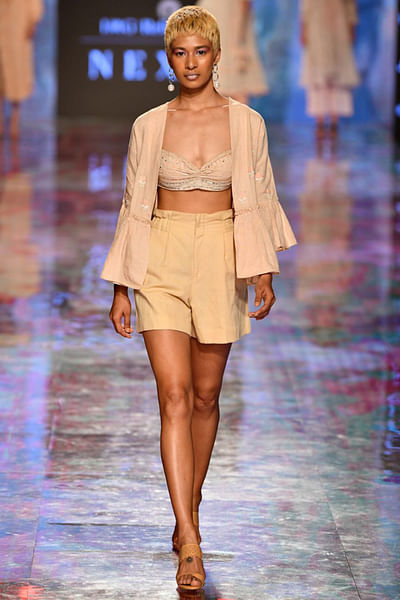 Peach peplum jacket & shorts set
