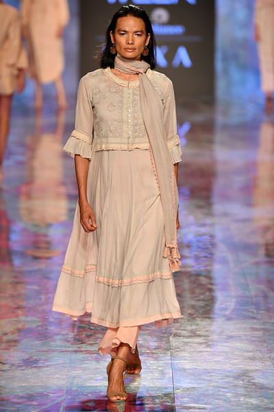 Grey anarkali & waistcoat set