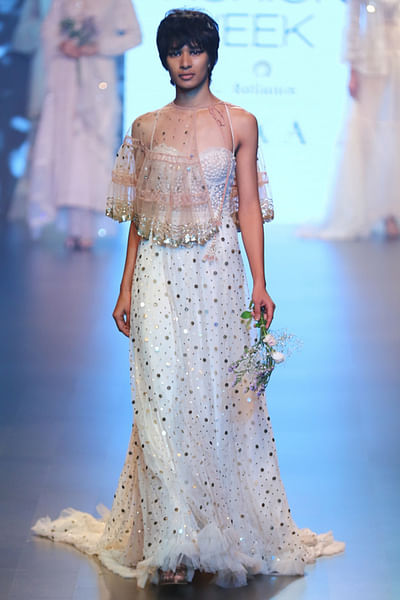 Embellished gown with cape