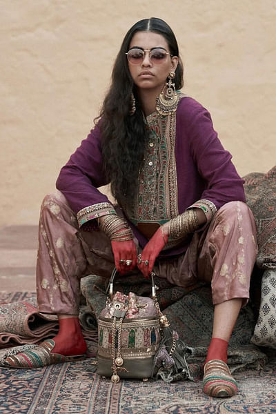 Purple embroidered kurta set