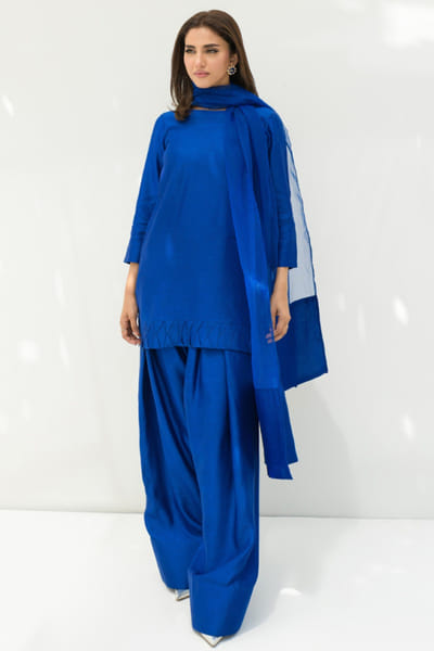 Khushboo & Pankaj Electric blue cotton silk kurta set KHUSAPR26D143277