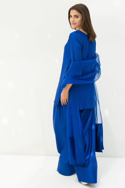 Khushboo & Pankaj Electric blue cotton silk kurta set KHUSAPR26D143277