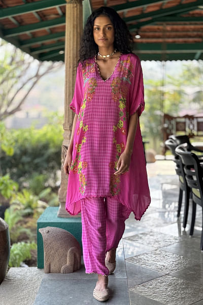 Pink flora and fauna printed co-ords