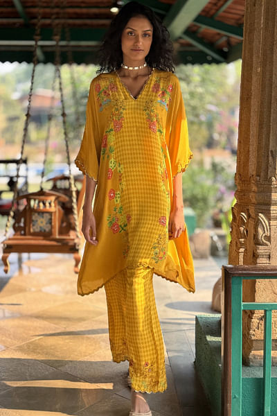 Yellow flora and fauna printed co-ords