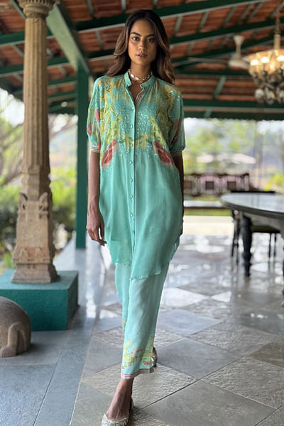 Aqua floral printed co-ords