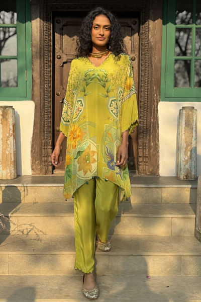 Lime floral and artisanal printed co-ords