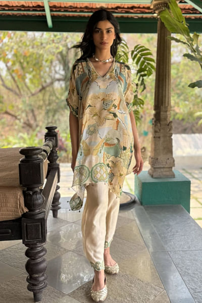 Off-white floral and bird printed co-ords