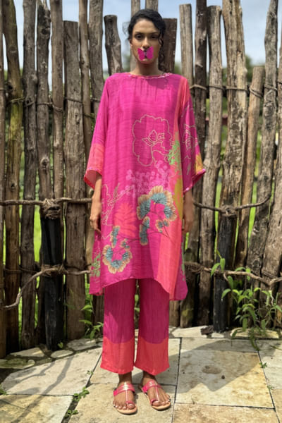 Pink fern printed tunic set