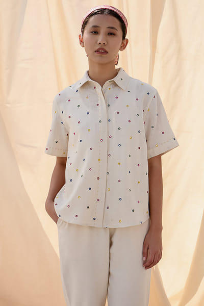 Meld studio Cream mirrorwork shirt MELDAUG26D252719