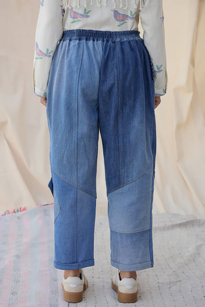 Meld studio Denim blue upcycled patchwork pants MELDAUG26D151874