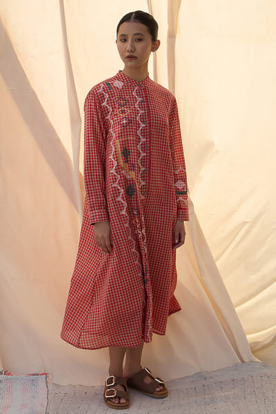 Meld studio Red woven checks dress MELDAUG26D252711