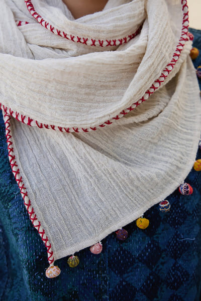 Meld studio Natural white handcrafted kantha scarf MELDAUG26D151880