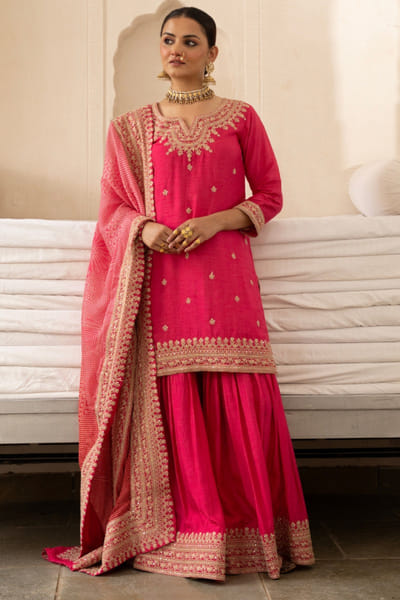 Pink embroidered gharara set