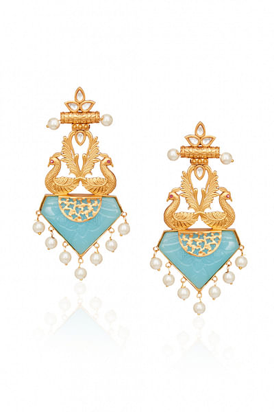 Gold peacock motif earrings